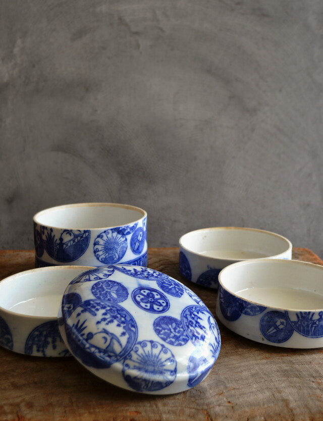 染付印判円柱重箱 4段重 お重 Antique Sam's Collection