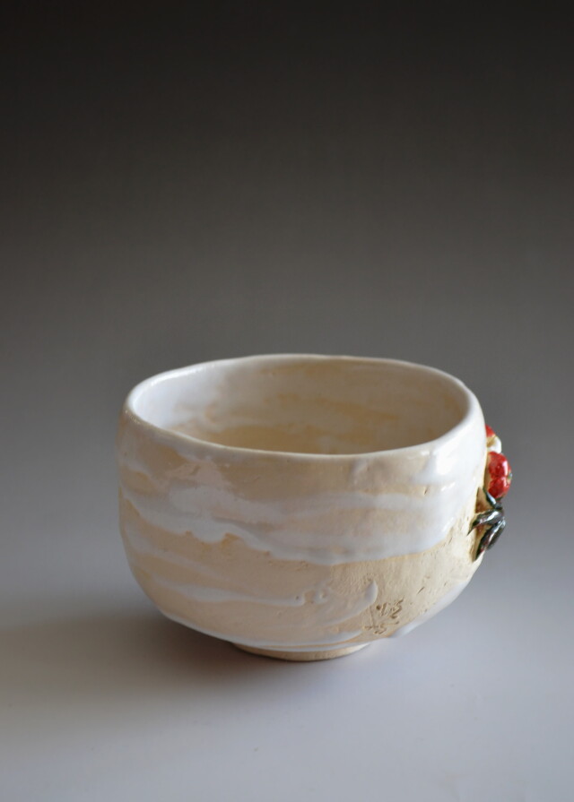 カニ彫白楽茶碗 水月焼 好川恒方作Antique Sam's Collection 茶道具