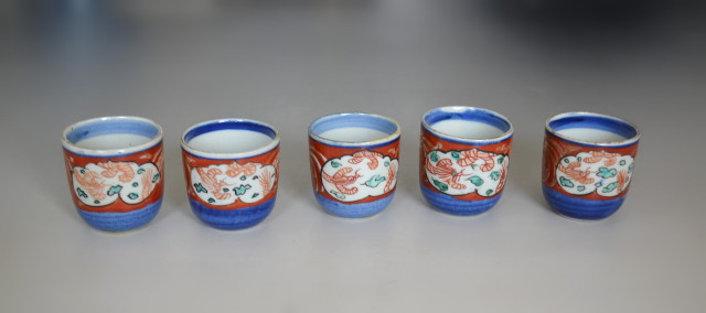 Antique Sam's Collection 色絵鳳凰・龍紋 のぞき猪口5客組