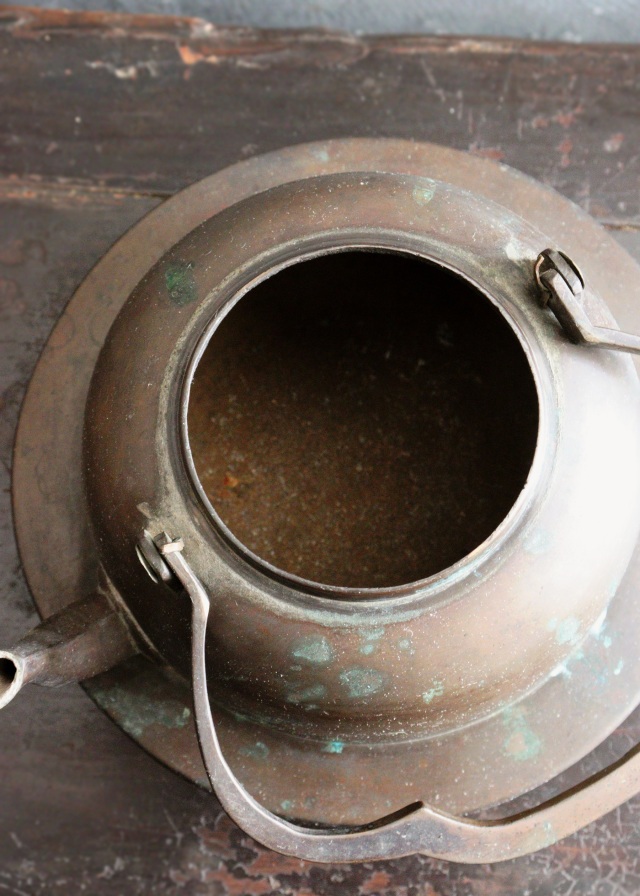 銅製打ち出し薬缶 水注 煎茶道具 茶道具 アウトドア 古道具 Antique