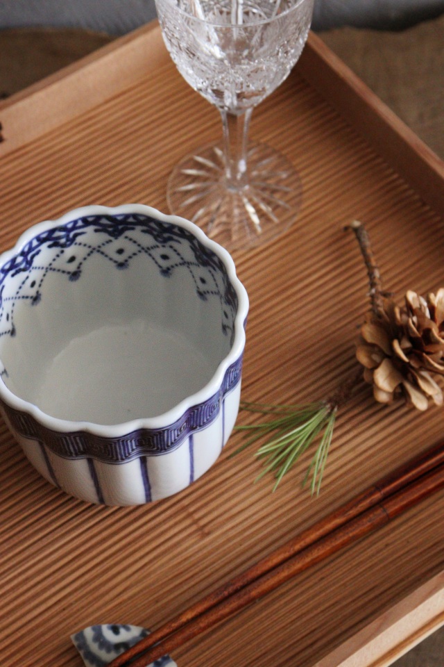 市松文様 筒盃 明治 印判 酒器 ぐい呑み 古美術 古道具 アンティークこに