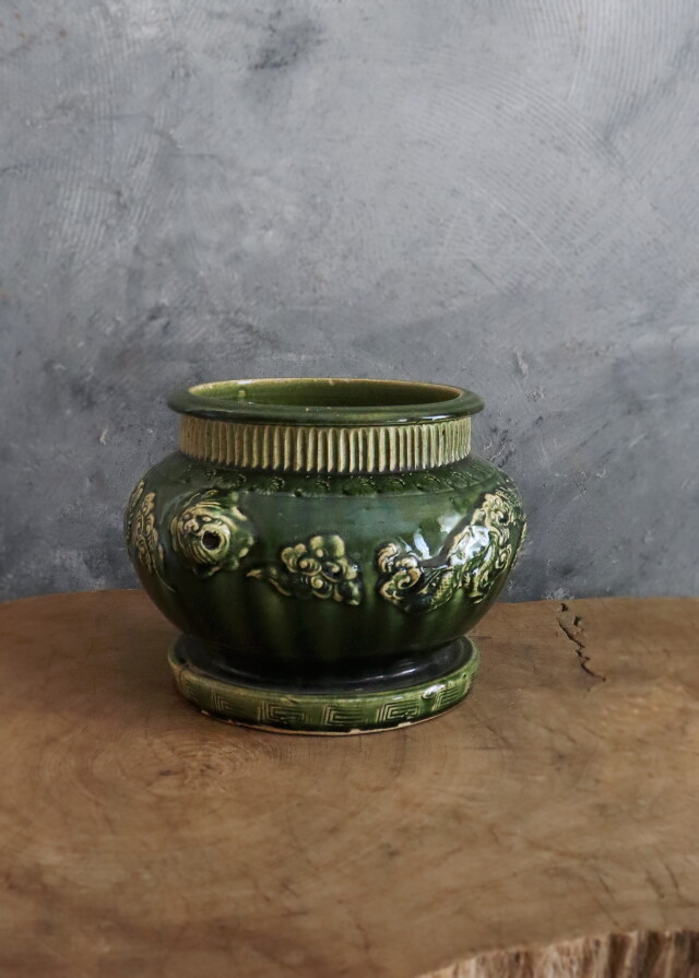 呂宋釉瓶掛け 火鉢 瀬戸織部 手あぶり 鉢カバー 江戸期 骨董 風炉 涼