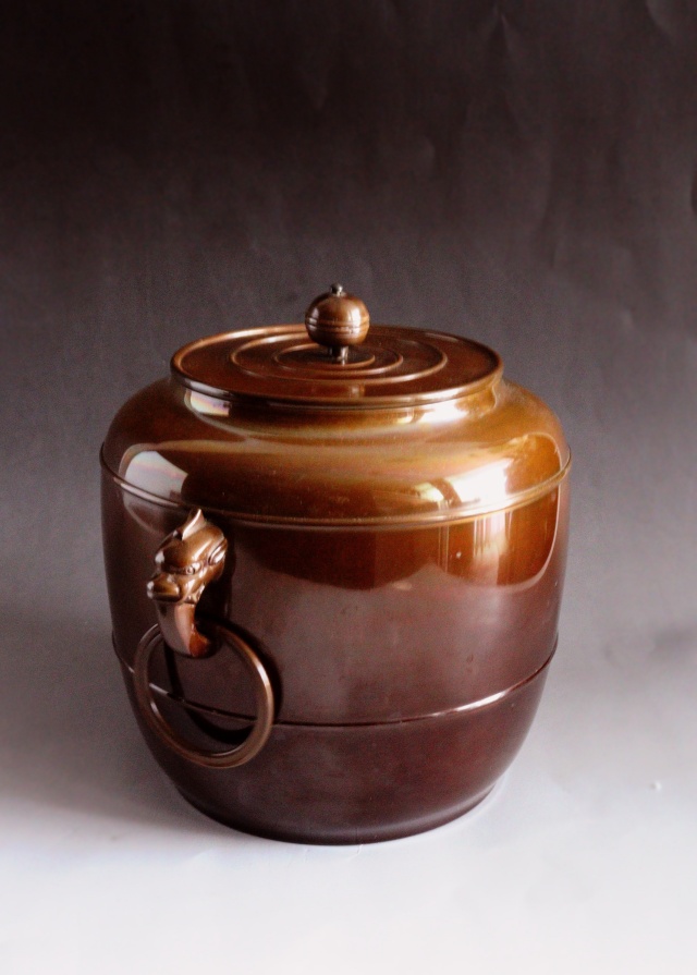 E964 送料無料唐銅皆具建水尺立水指茶道具蓋置 共箱口糸目