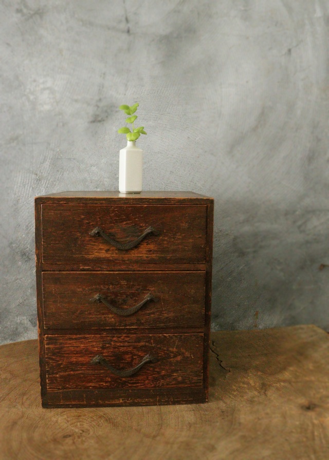 3段引出し箱 古道具 インテリア 仕切り箪笥 小箱 レターケースAntique