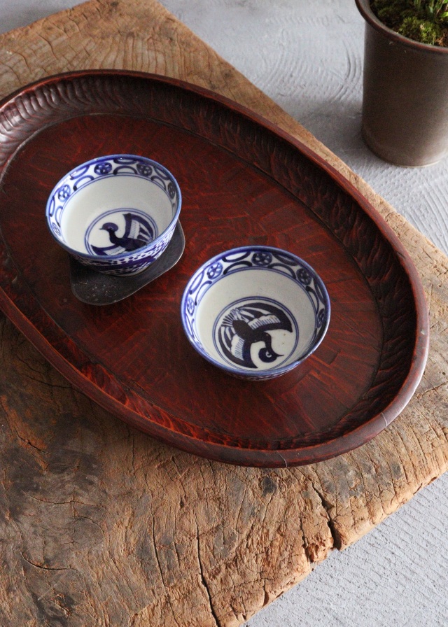 稀少☆老松 古材 刳り貫き 楕円盆 煎茶道具 詫び寂 銘入り 33cm