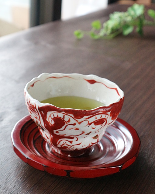 榛澤宏 汲出し ゆのみ 赤絵 陶器 赤絵ペルシャ段付き汲出し 山帰来