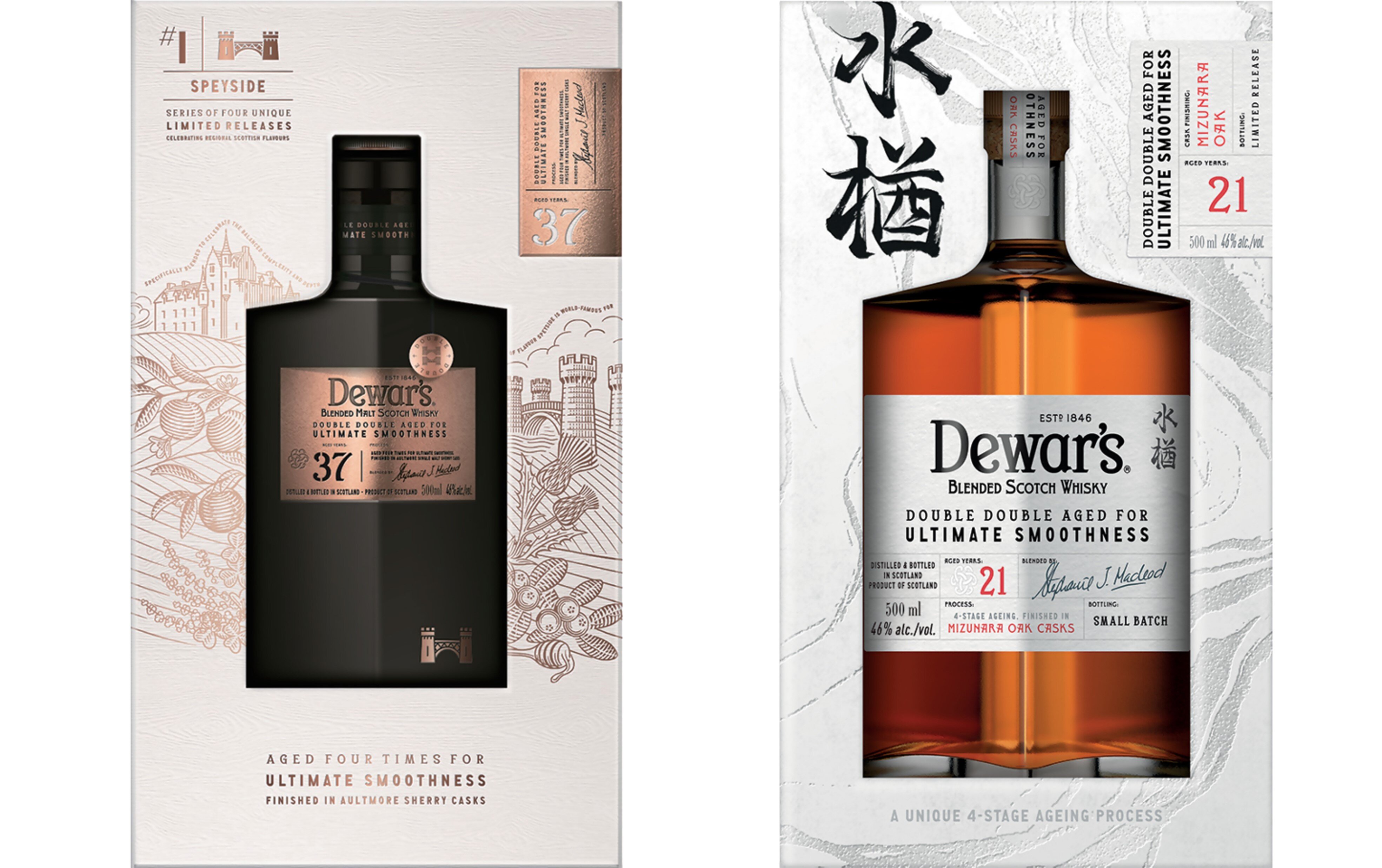 デュワーズ ダブルダブル37年」「デュワーズ ダブルダブル21年