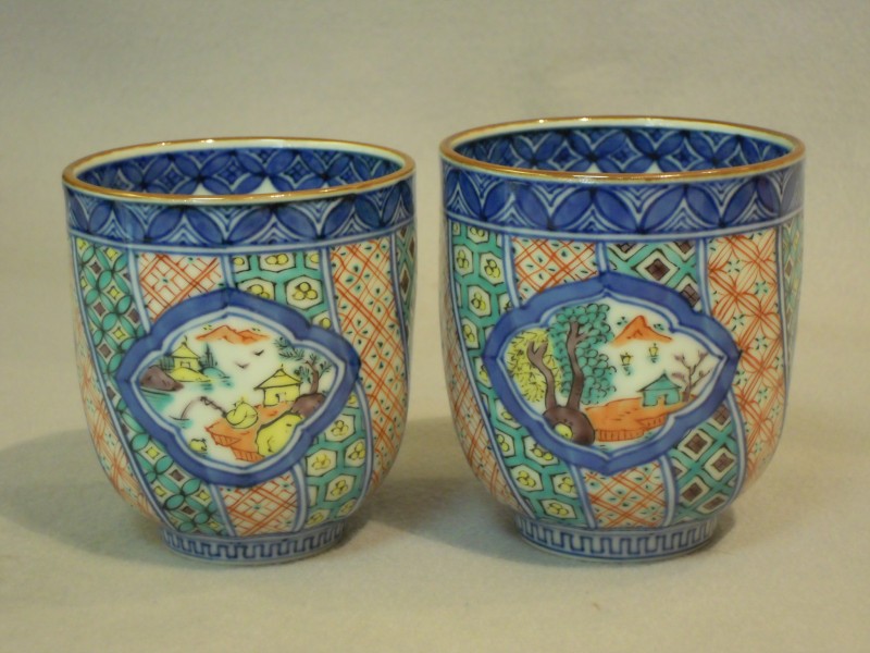 清水焼 平安 三楽 蓋付 組湯呑 間取山水 未使用 茶道具 坂口三楽 商品