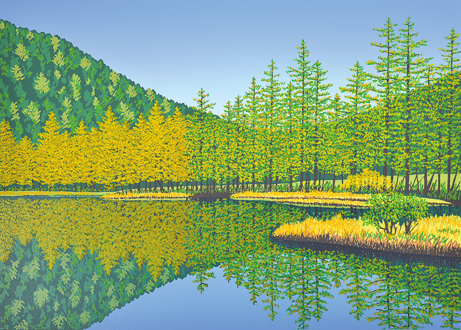 掛軸 小谷苔明 緑明 共箱 景色 風景 春 C-7 掛軸 小谷苔明 緑明 共箱