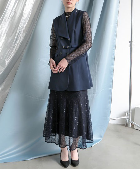 ☆新品未使用3L☆Callarus（カラルス）刺繍入りダークブルーロング