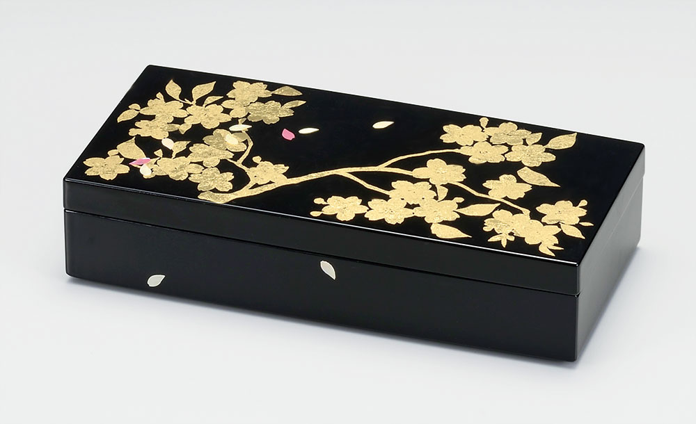 小筥お筥-金箔さくら 長小筥 ［1個］ | 越前漆器粂治郎