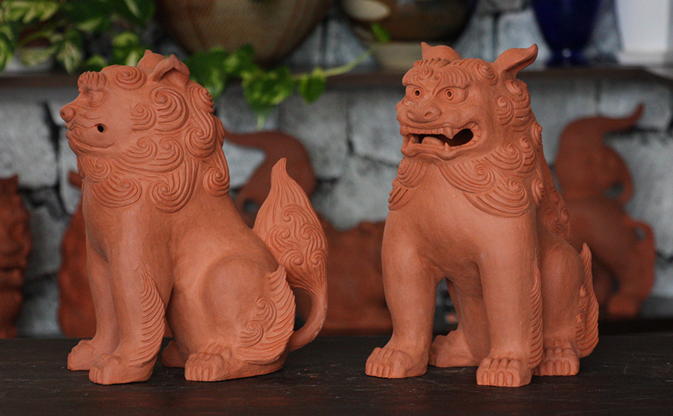 京都旧家蔵出 陶器製 青獅子 ブルーシーサー 魔除 希少 大型 陶器製