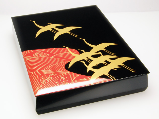 木製本漆塗 白木屋漆器店オンラインショップ＜黒＞削ぎ面 平文庫 祥鶴