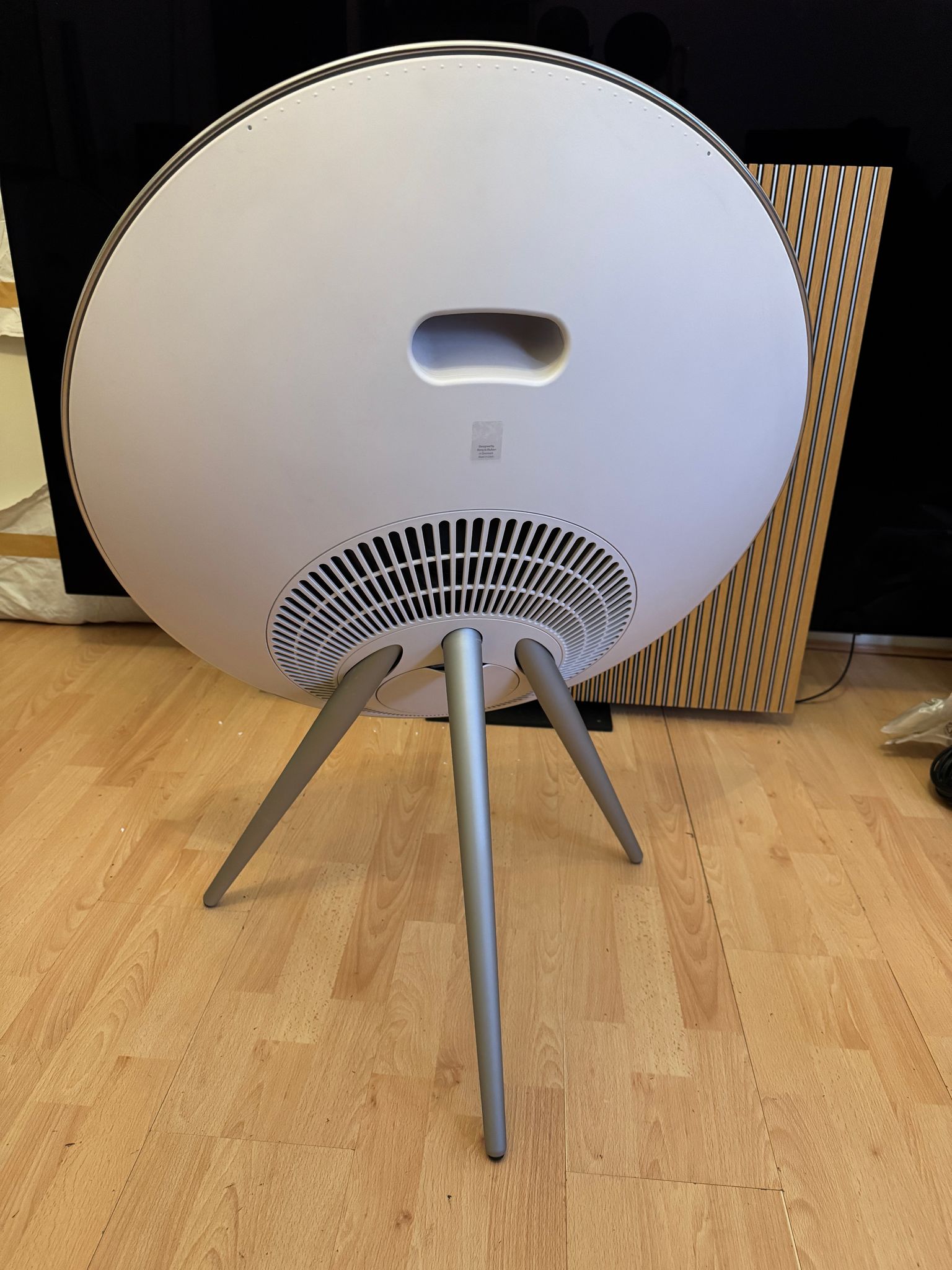 Bang & Olufsen BeoPlay A9 Gen 4 in Nordic ice with aluminium legs