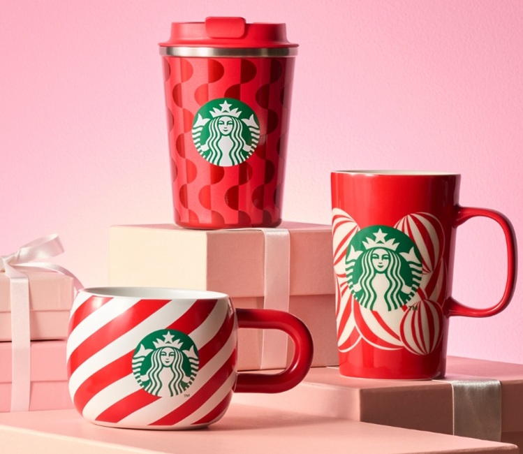スタバ『クリスマス2024』新作グッズ、キャンディーケーン柄の