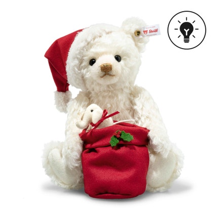 Santa Teddy Bear with Light-Up Gift Bag, 11 in, white - Steiff.com
