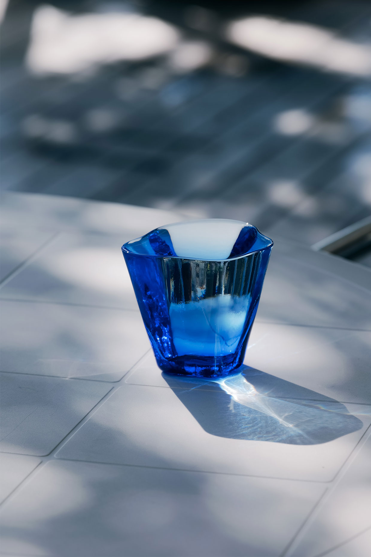 コバルトブルー カットガラス ワイングラス 4個セット コバルトブルー