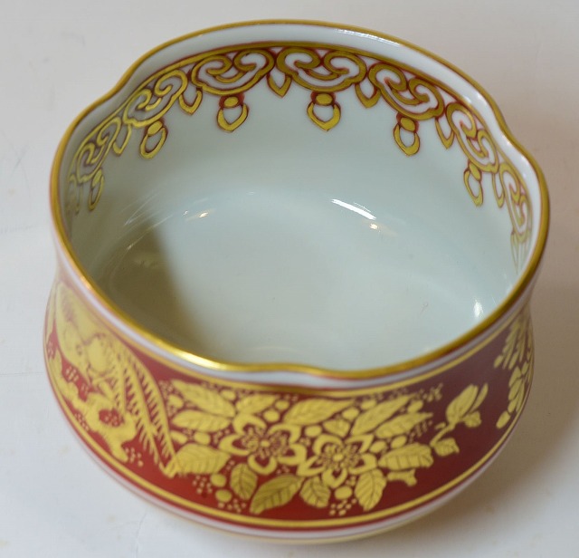 五山窯 淡幽 金襴手 洲浜赤瓷花鳥茶碗 堀之内 宗心書付 すいぎょく園