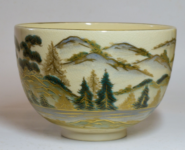 清閑寺窯 杉田祥平作 森と山の社画茶碗 すいぎょく園｜創業百年、お茶