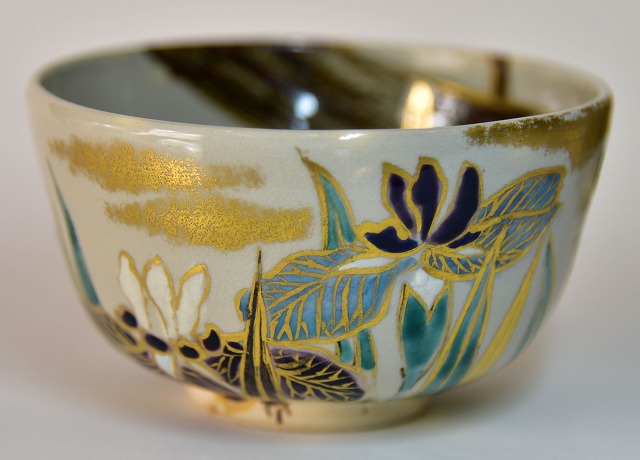 抹茶茶碗 通次 阿山 仁清写し八つ橋絵茶碗 堀之内宗完箱書 すいぎょく