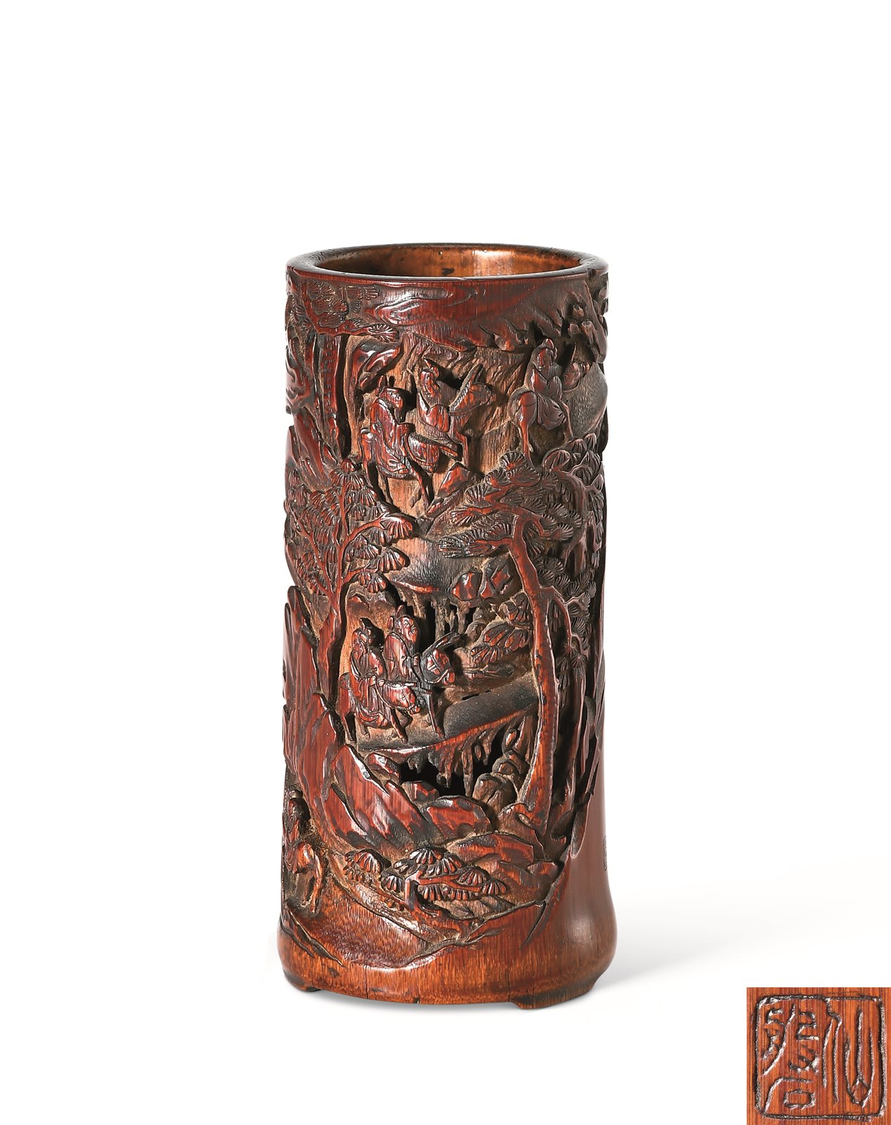 中国美術 竹根 刻 蓮花 碗 洗 13cmx9cm 文房四宝(K-LC561)