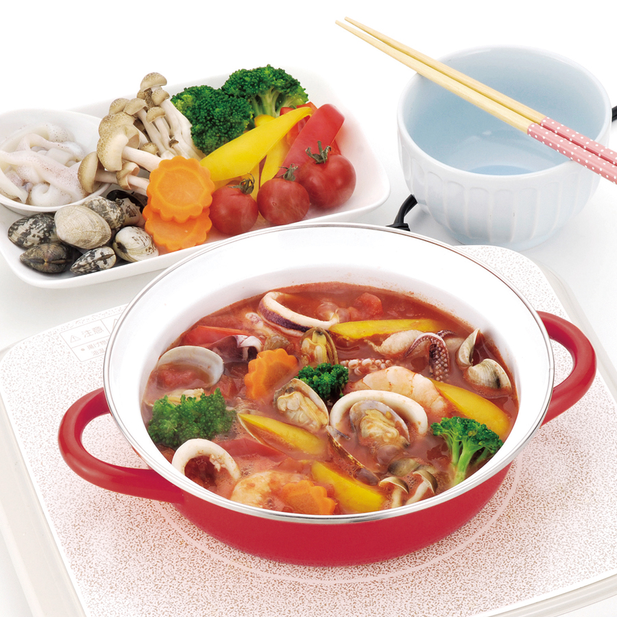 プレデンシア ホーローガラス蓋卓上鍋18cm(レッド) HB-931