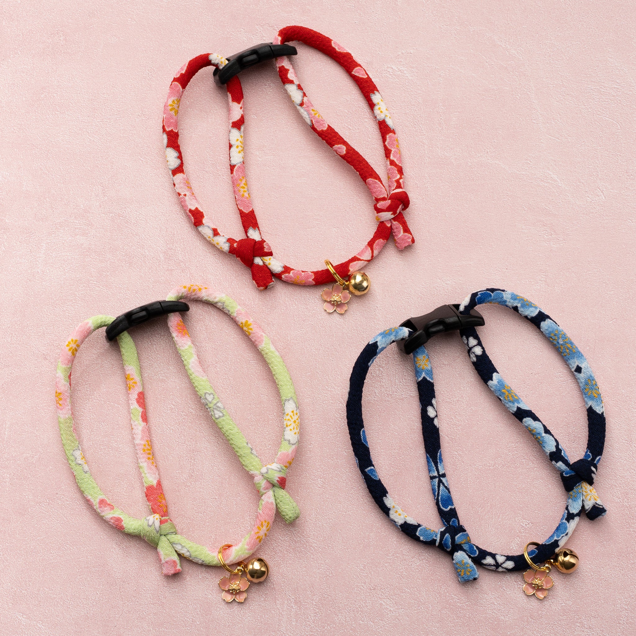 和風つまみ細工付き(ピンク⑤)わんちゃん猫ちゃん用襟つき首輪 ねこ首輪】