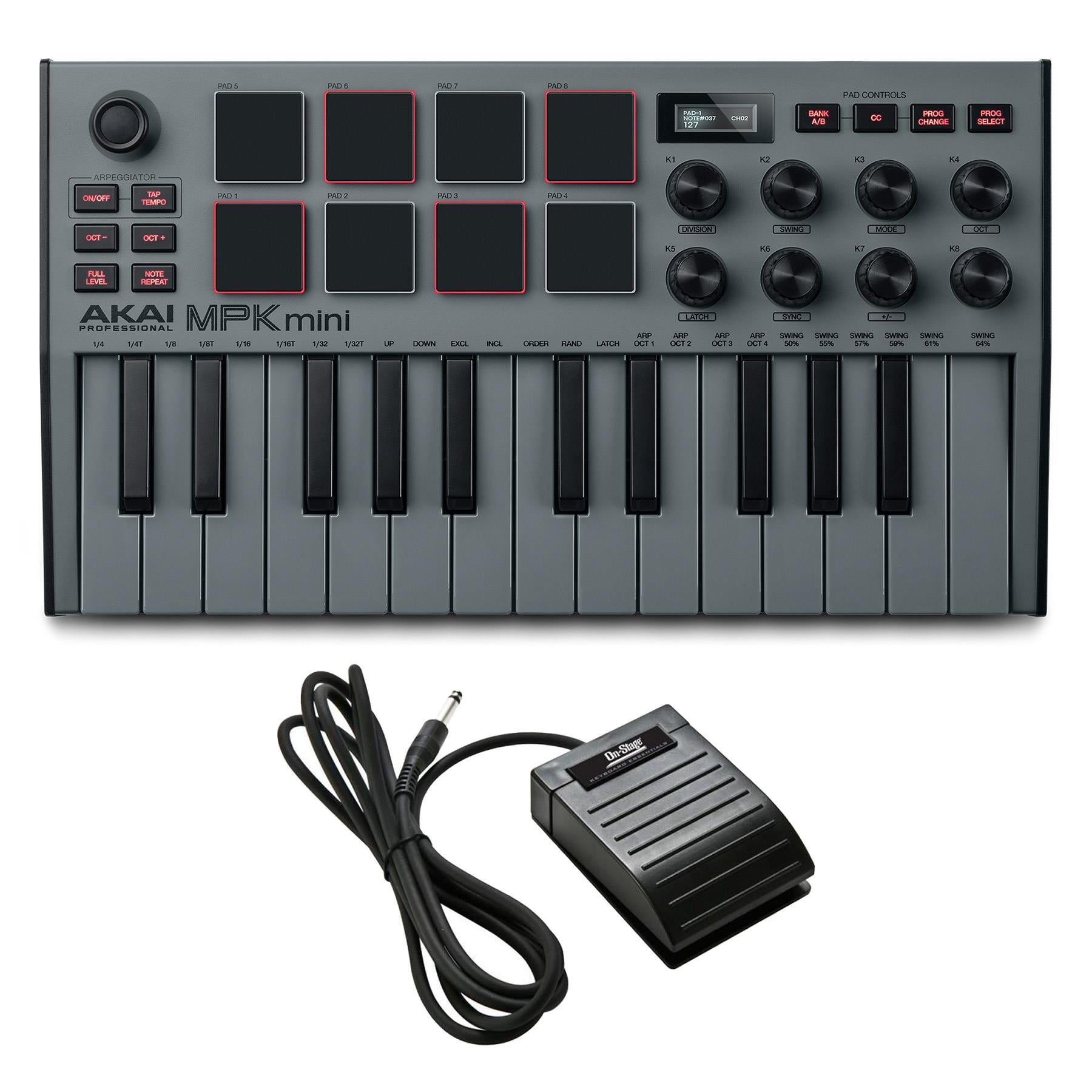 Akai MPK Mini MK3 Grey SE Controller Bundle with On-Stage Keyboard