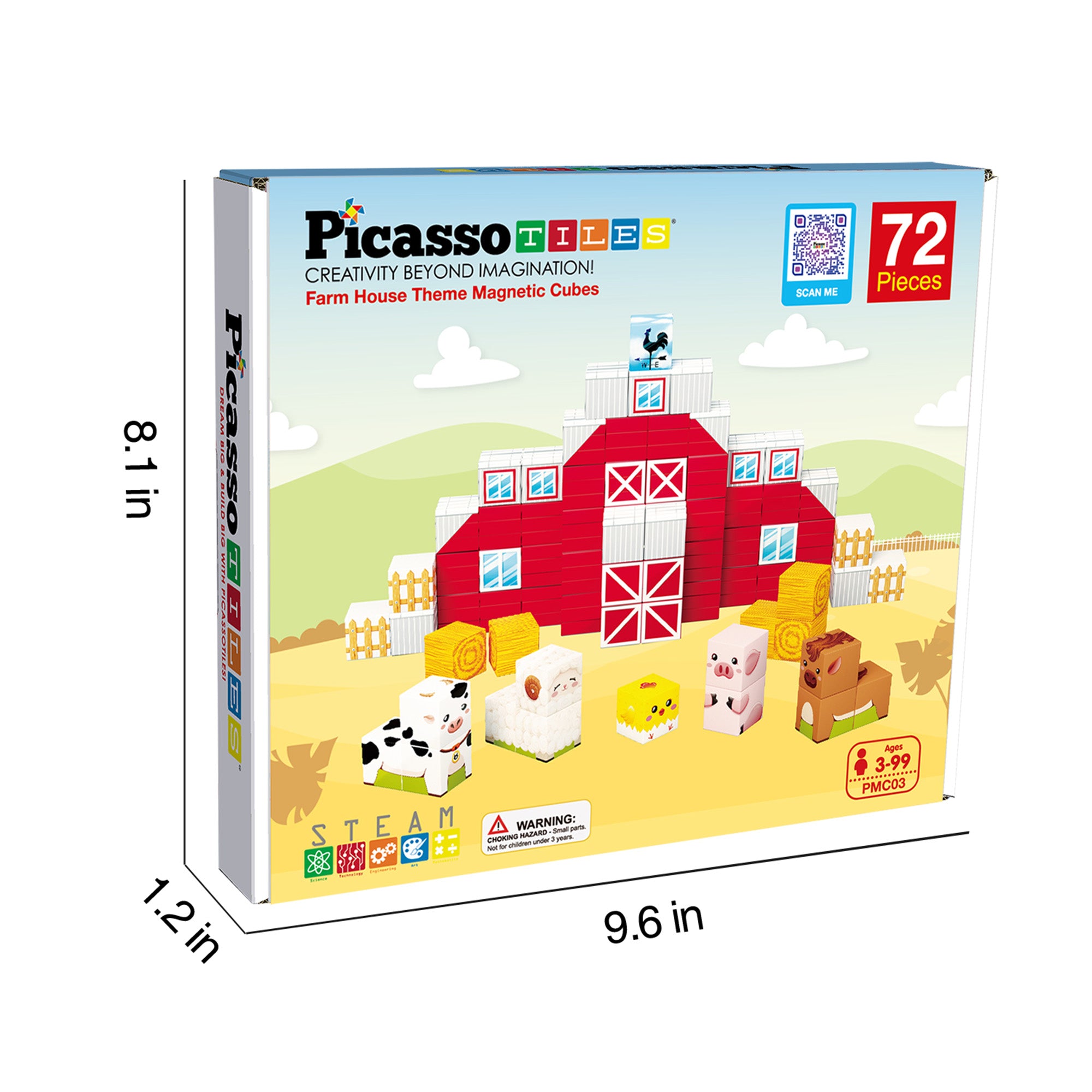 PicassoTiles 72pc Magnetic Puzzle Cube Farm House Building Set