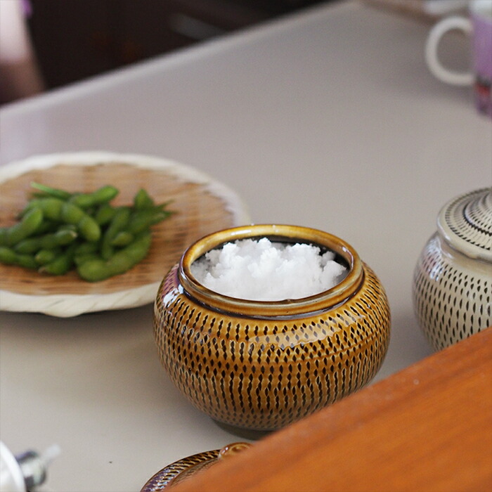 小鹿田焼 小袋窯 3合壺 飴釉飛びかんな | 食器と料理道具の専門店