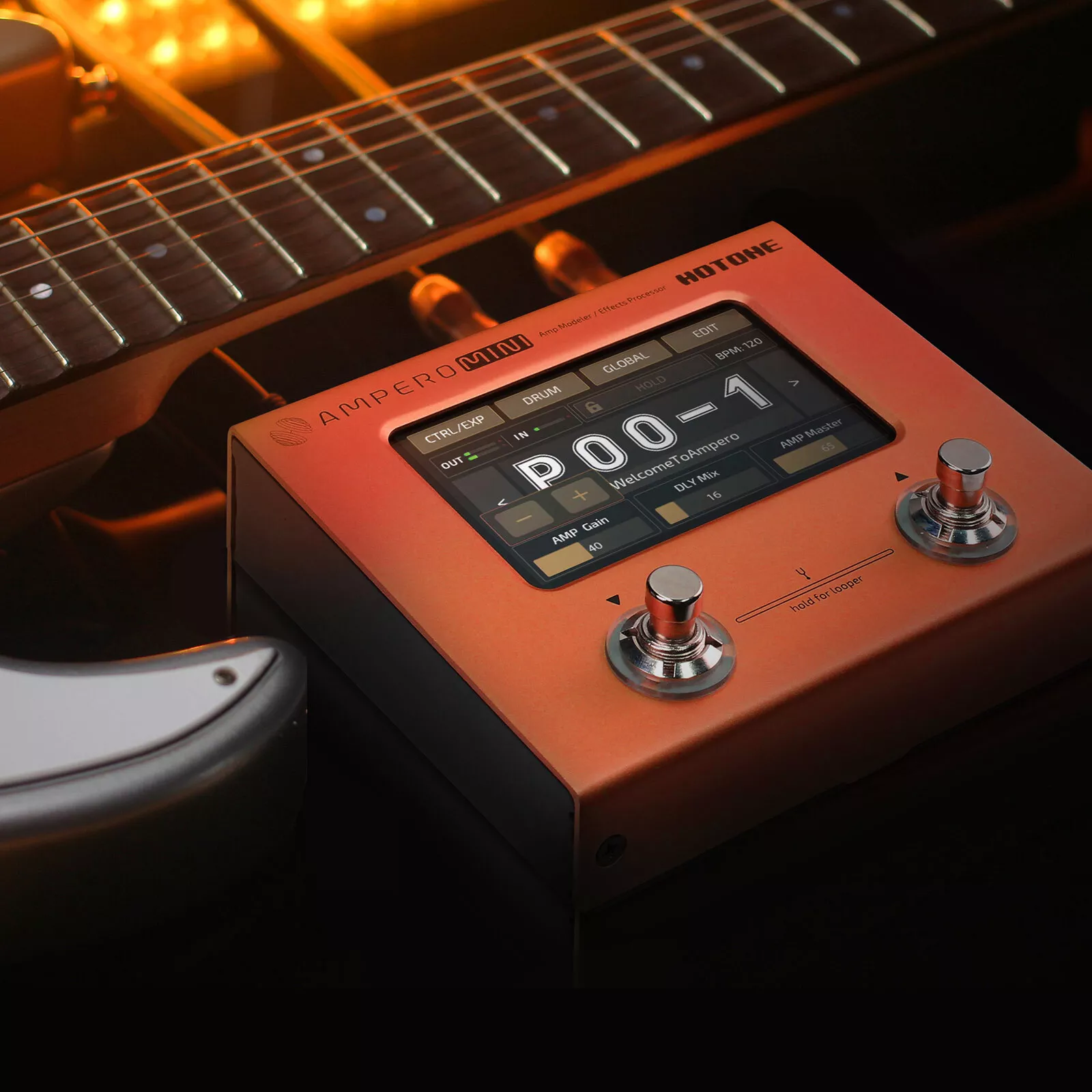 Hotone Ampero Mini (Orange) MP-50 Amp Modeler & Effects Processor