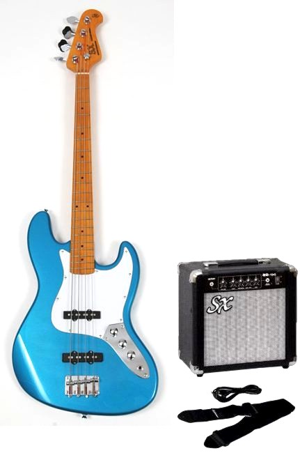 SX SJB-57 Blue Jazz Bass Package at HomeOld