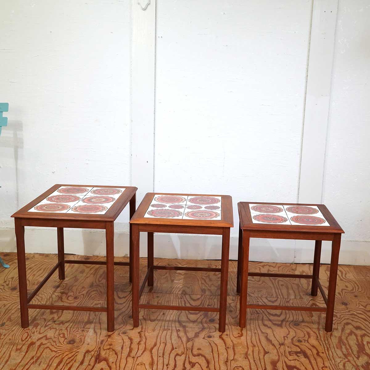 タイルトップ ネストテーブル チーク材 タイル デンマーク