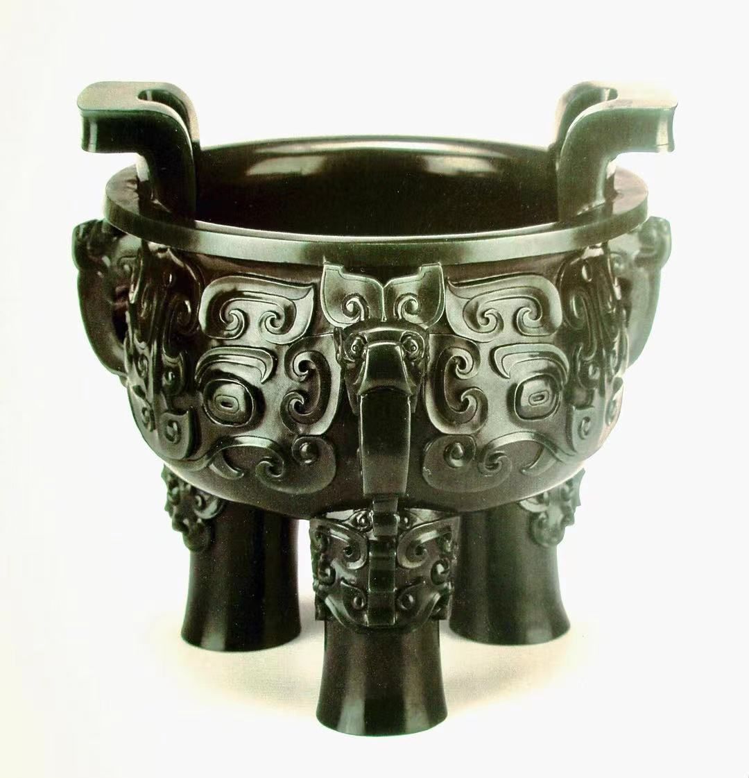 祐】中国美術 玉石彫刻 饕餮文 玉器 六角玉琮 古玩 CPXK