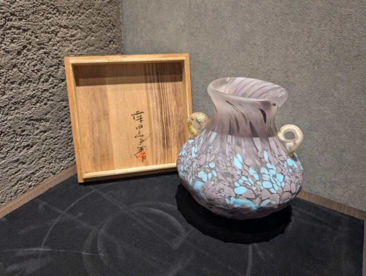 人間国宝 藤田喬平 手吹硬質金彩茶碗 茶道具 人間国宝 藤田喬平 手吹