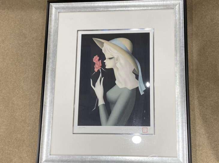 東郷青児 作 リトグラフ『バラ一輪』 ｜骨董品買取 緑和堂