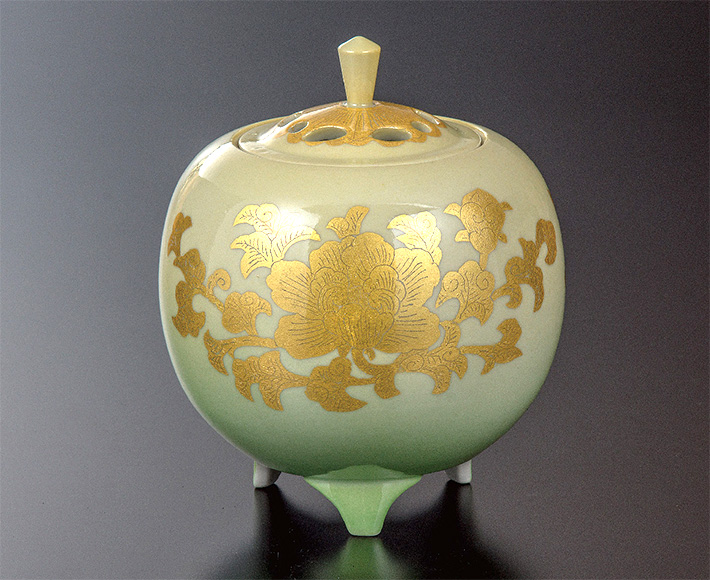 人間国宝 錦山窯三代 吉田美統 九谷焼『釉裏金彩芙蓉文 花生』 九谷 錦山