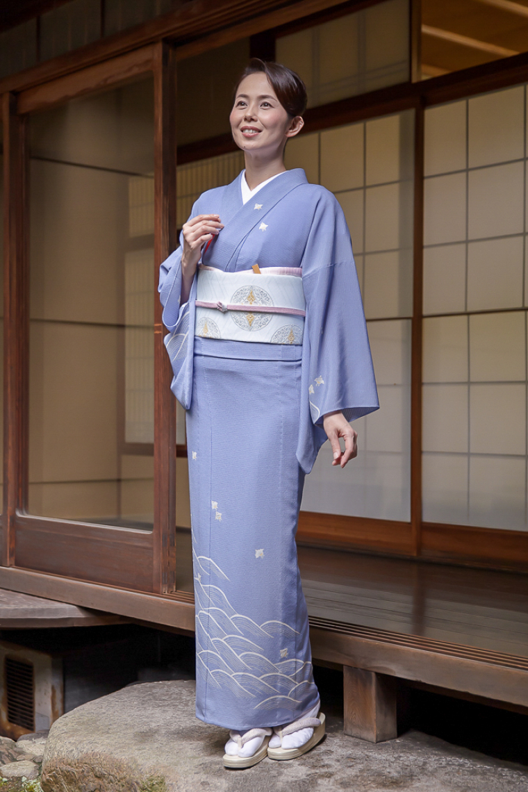 D312 夏着物 訪問着 グレー 千鳥 絽 正絹 極美品 D312 夏着物 訪問