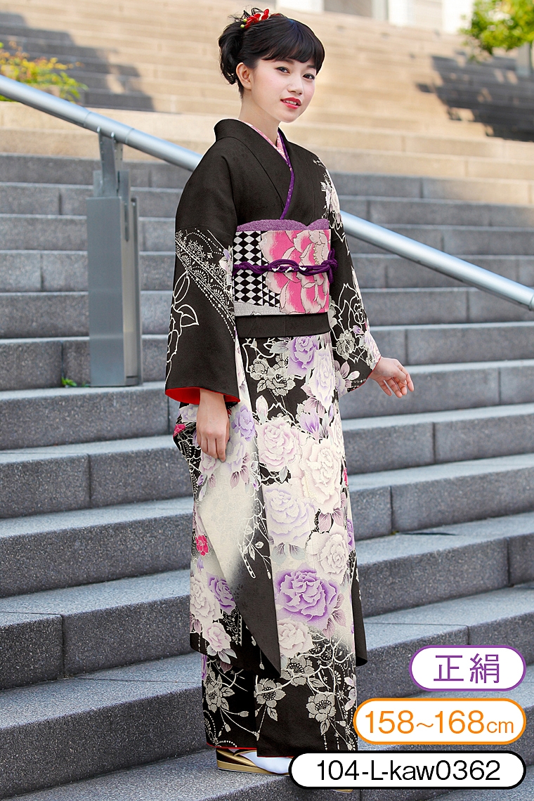 振袖レンタル 振袖Lサイズ 銀彩装飾華文 黒｜着物レンタル 安心フル