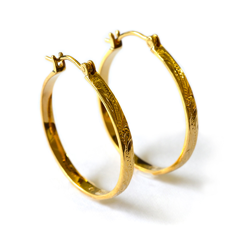 フラット・ゴールド フープピアス K18 イエローゴールド 25mm