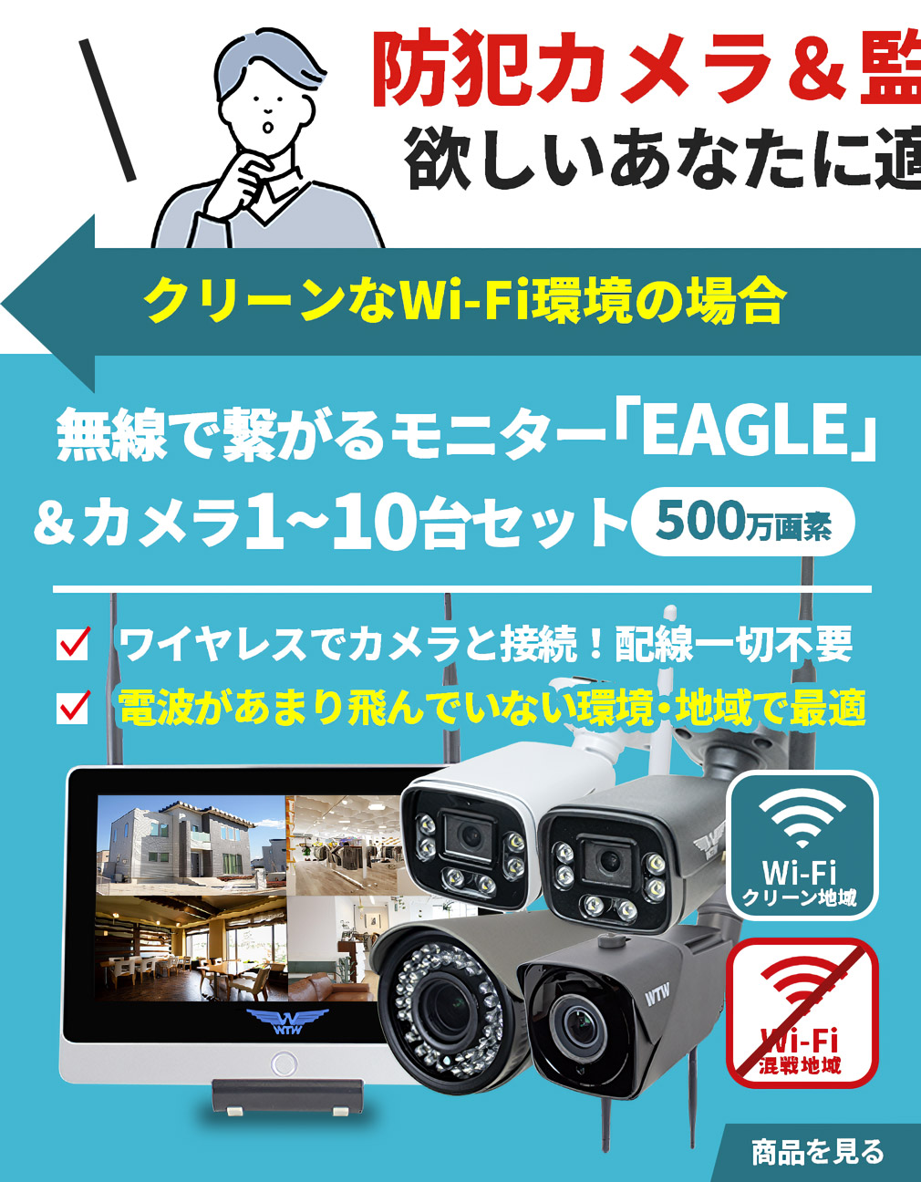 防犯カメラ4台☆YESKAMO 多機能 簡単接続 Wi-Fi防犯カメラ4台