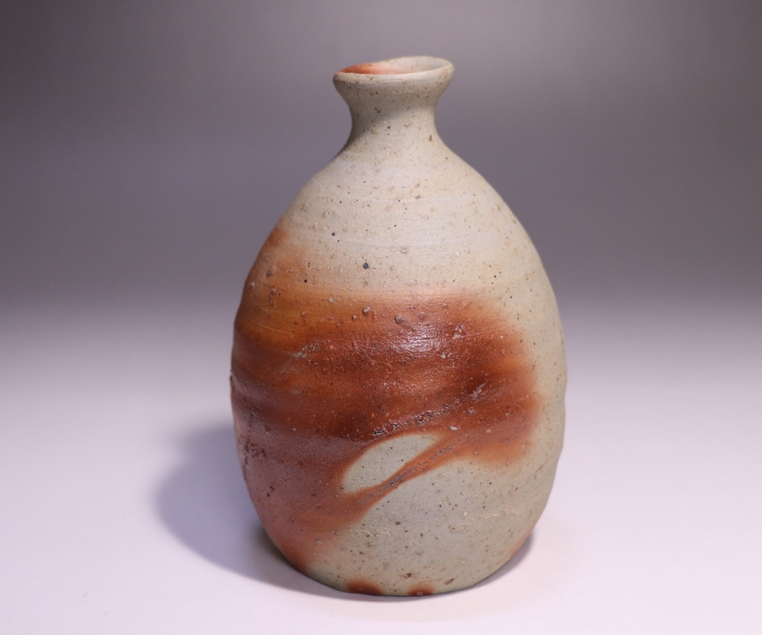 岡山県重要無形文化財 金重道明 備前焼 伊部徳利&酒呑 共箱合布栞 酒器