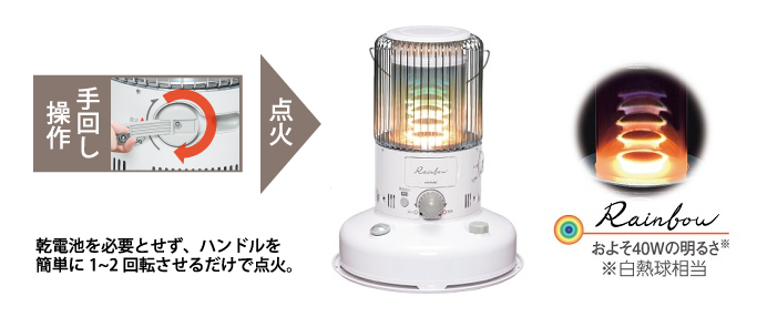 乾電池を使わない災害対応型の石油ストーブで、寒さに備えましょう