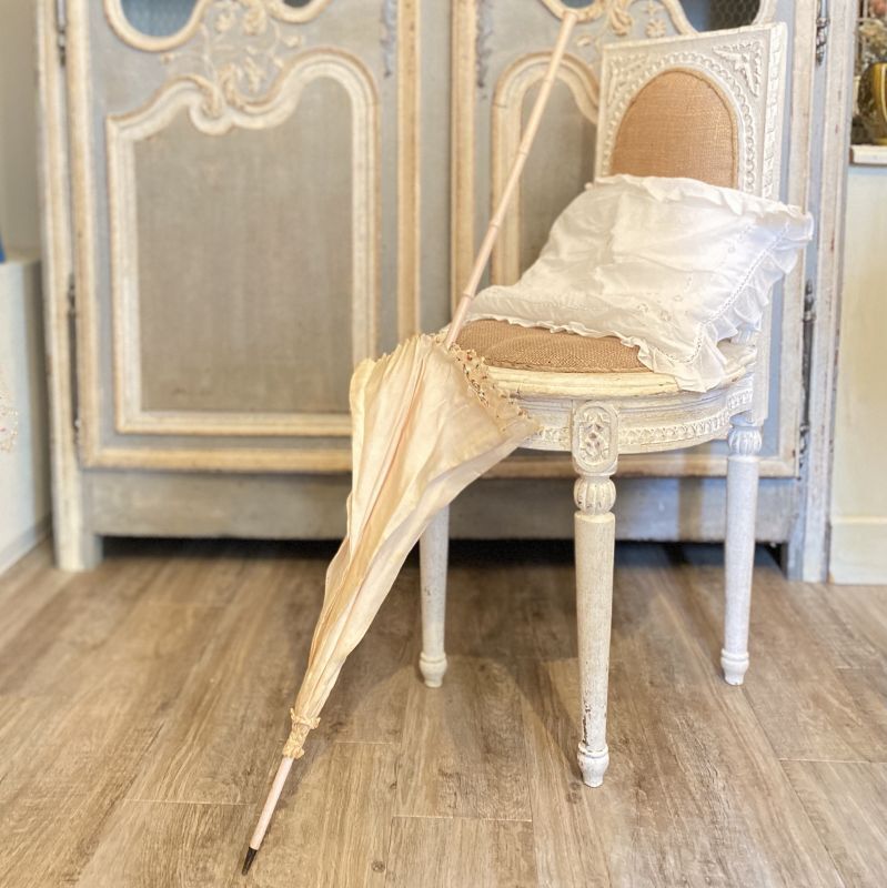 アンティーク シルク製 シルクシフォン 淡いピンクの薔薇 ロココ