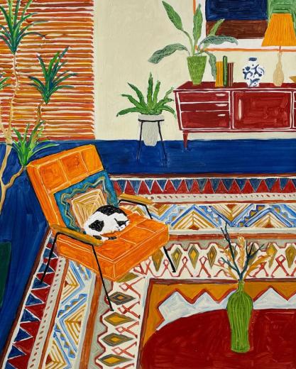 アート作品 女性と魚の絵画60✖️50cm（額の大きさ）