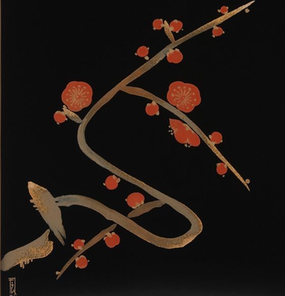 1294 光琳描絵三重蒔絵果実文梅文花文