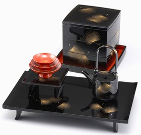 漆器セット 沈金老松 3段重箱 屠蘇器セット 屠蘇器・重箱セット 飛花沈金