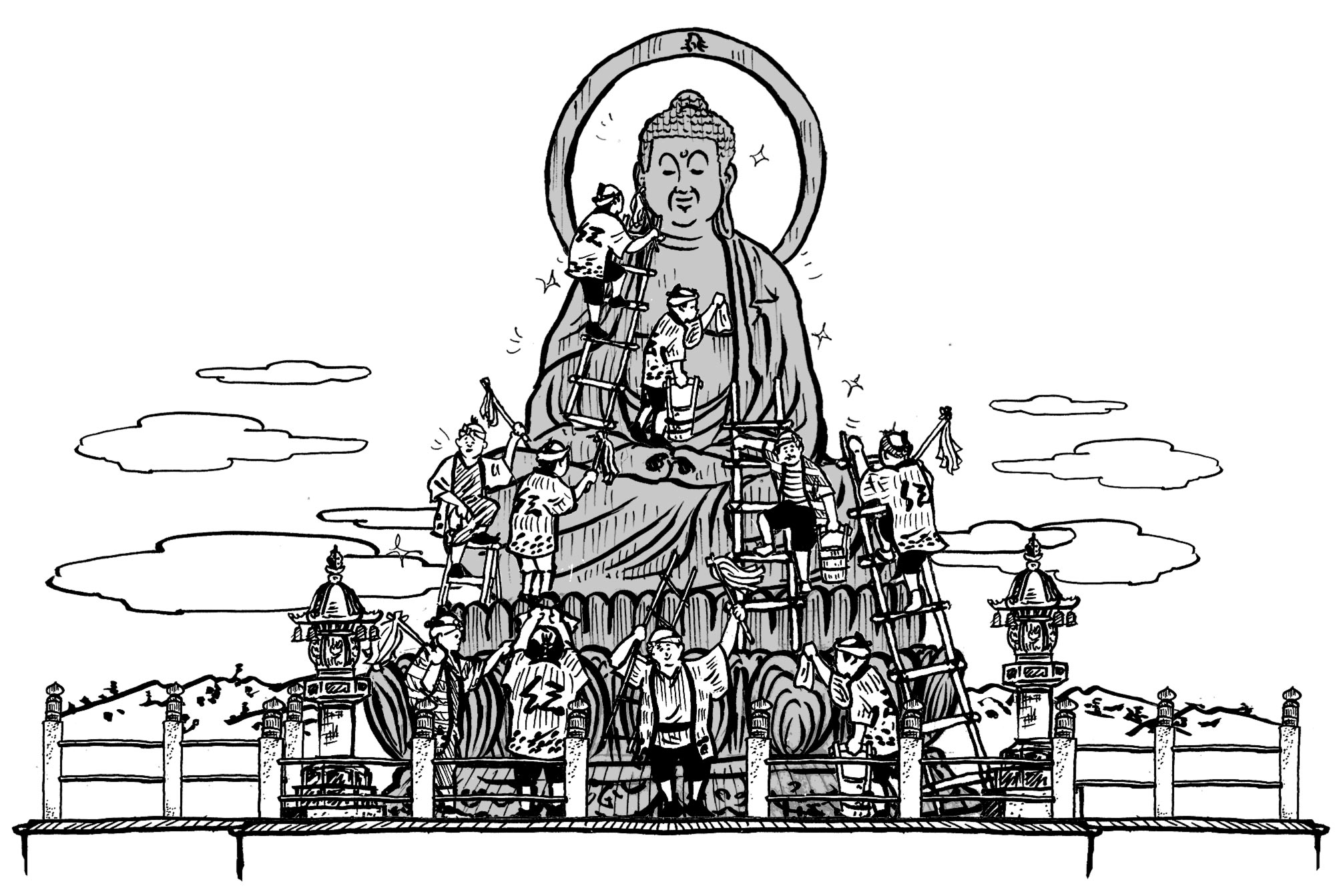 餅つき福の神(金箔仕上)』 青銅製 ブロンズ 銅像 高岡 餅つき福の神