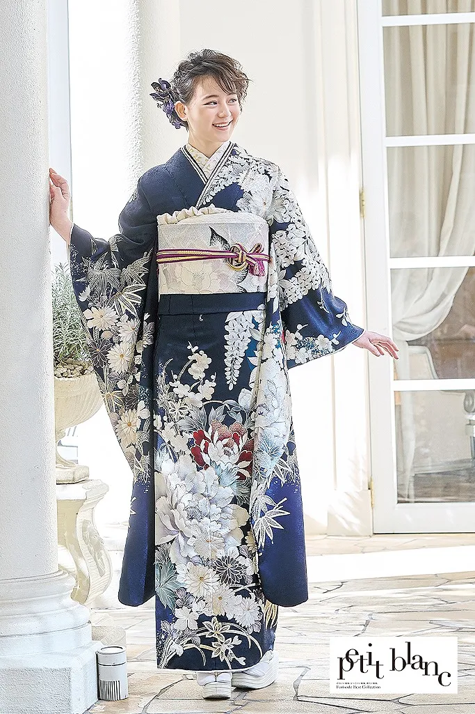 成人式正絹振袖レアな群青色157