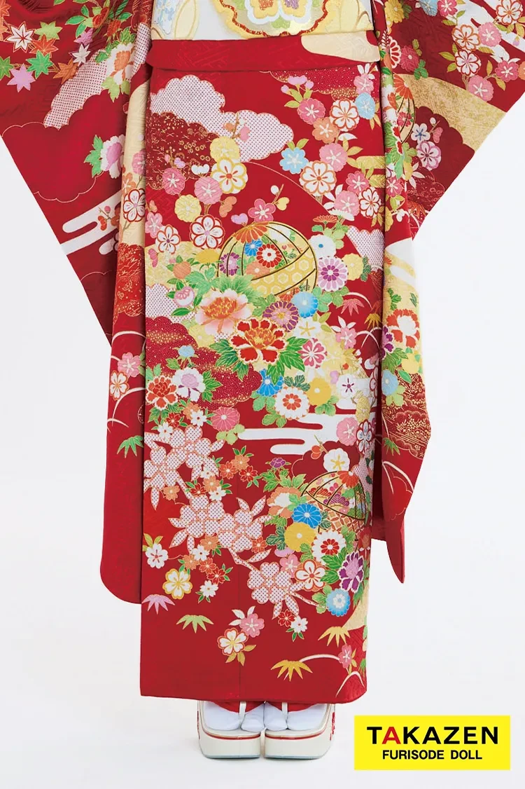 プレミアム古典 吉澤織物/最高級金彩手描友禅 赤 鞠柄 上品な振袖 清楚